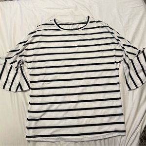 Striped 3/4 ruffled sleeve shirt